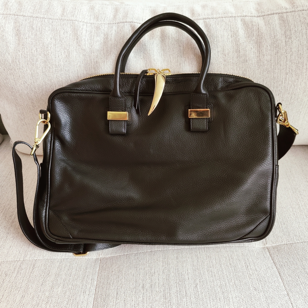Giuseppe Zanotti Black Leather Briefcase with Gold Details